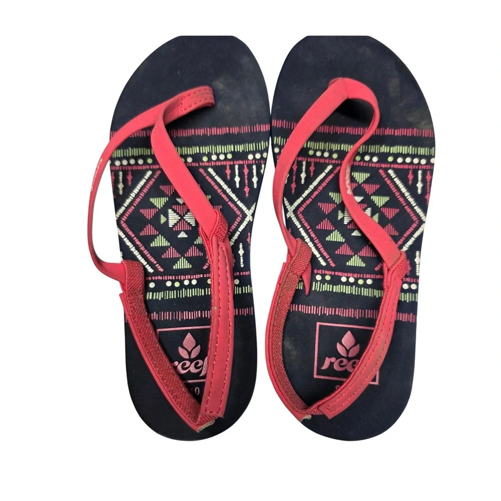 Reef Little Ahi Girls Toddler Sandals Size 9/10 Pink Navy Tribal Geometric Print